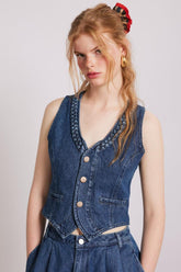 Tops | Women Damson Madder Isla Denim Waistcoat - Vintage Wash