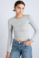 Tops | Women Damson Madder Lua Long Sleeve Pointelle Top - Grey Marl
