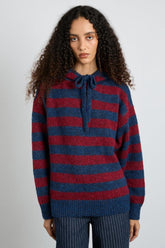 Tops | Women Damson Madder Riley Knit Hoodie - Red Navy Stripe