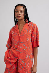 Tops | Women Damson Madder Tablecloth Shirt - Red Flower Embroidery