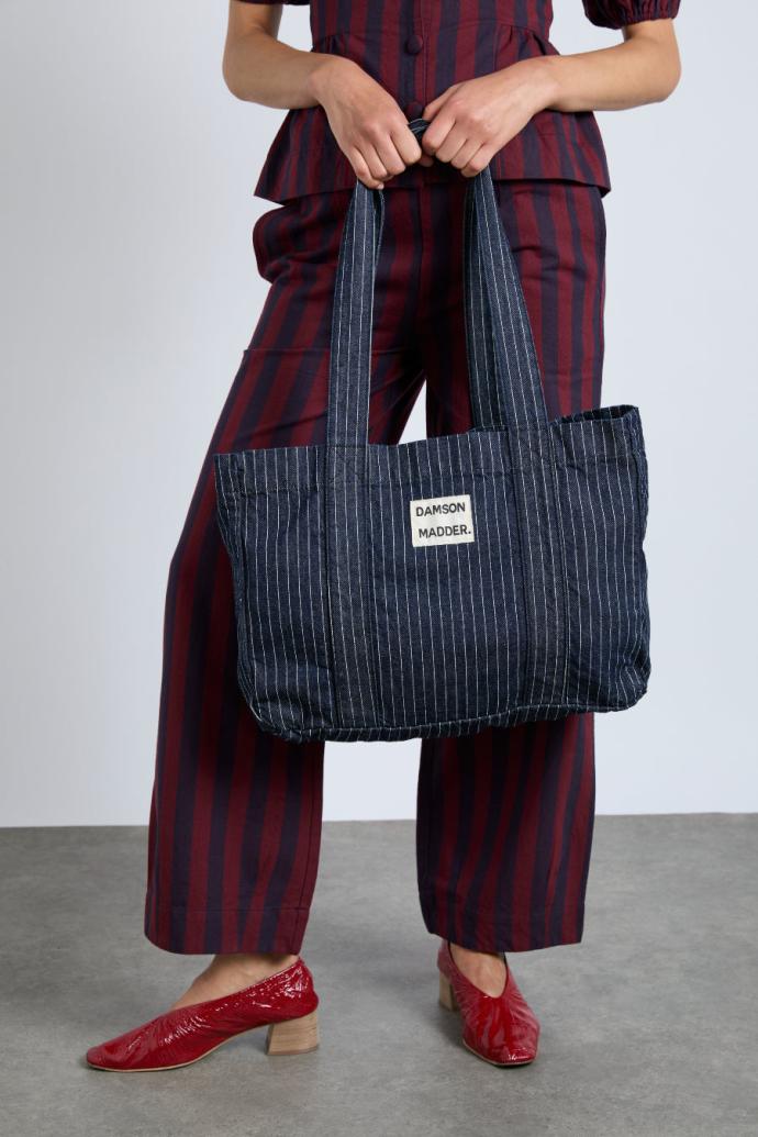 Bags | Women Damson Madder Damson Tote Bag - Denim Pinstripe