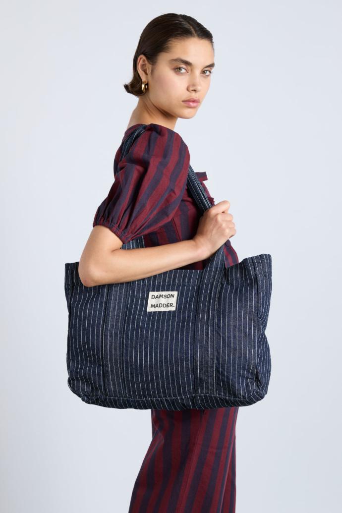 Bags | Women Damson Madder Damson Tote Bag - Denim Pinstripe