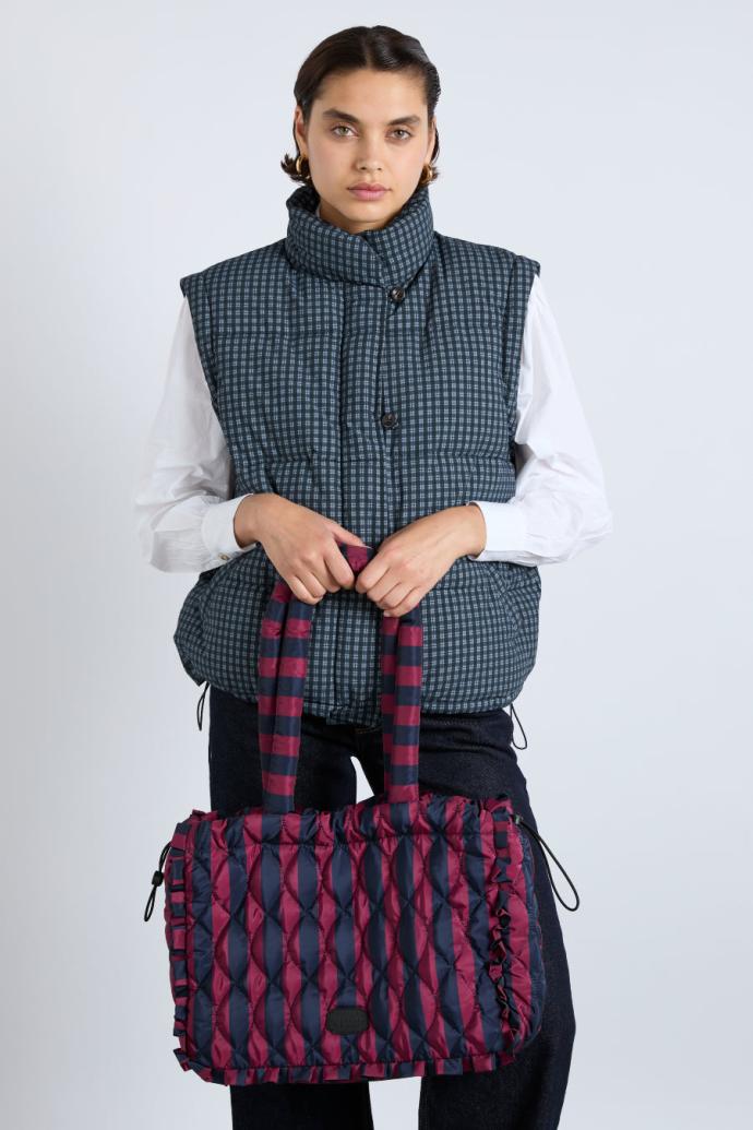 Bags | Women Damson Madder Frill Edge Ruched Tote Bag - Navy &amp; Burgundy Stripe