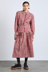 Bottoms | Women Damson Madder Bronte Button Through Midi Skirt - Red Check