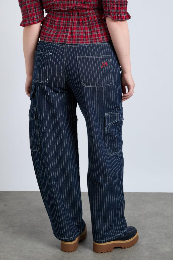 Bottoms | Women Damson Madder Cargo Jeans - Navy Pinstripe