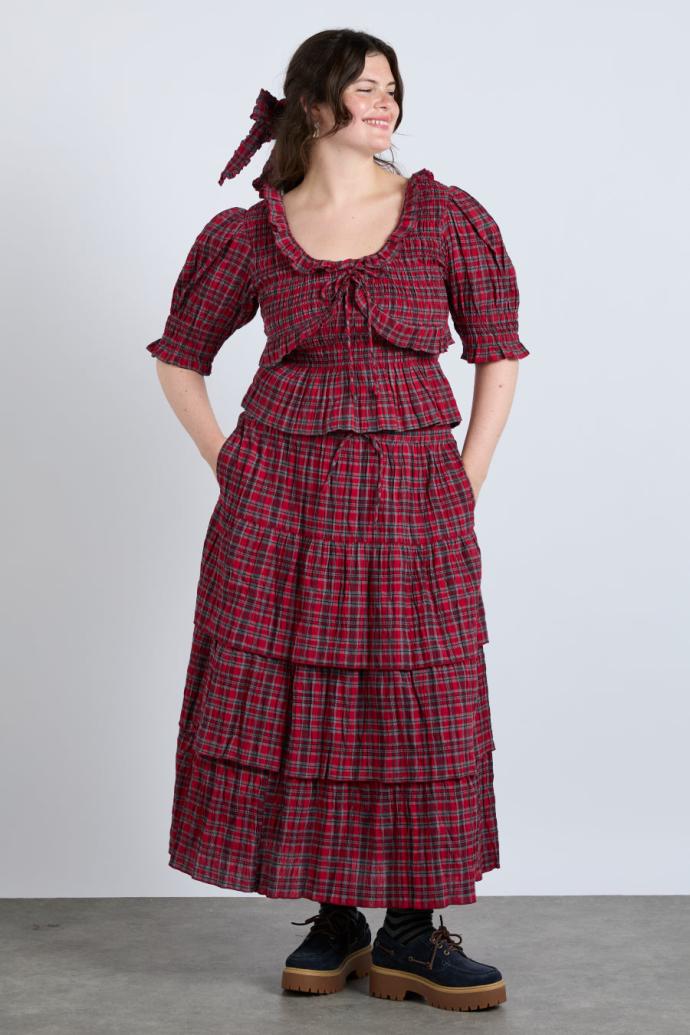 Bottoms | Women Damson Madder Malika Ra Ra Midi Skirt - Red Check