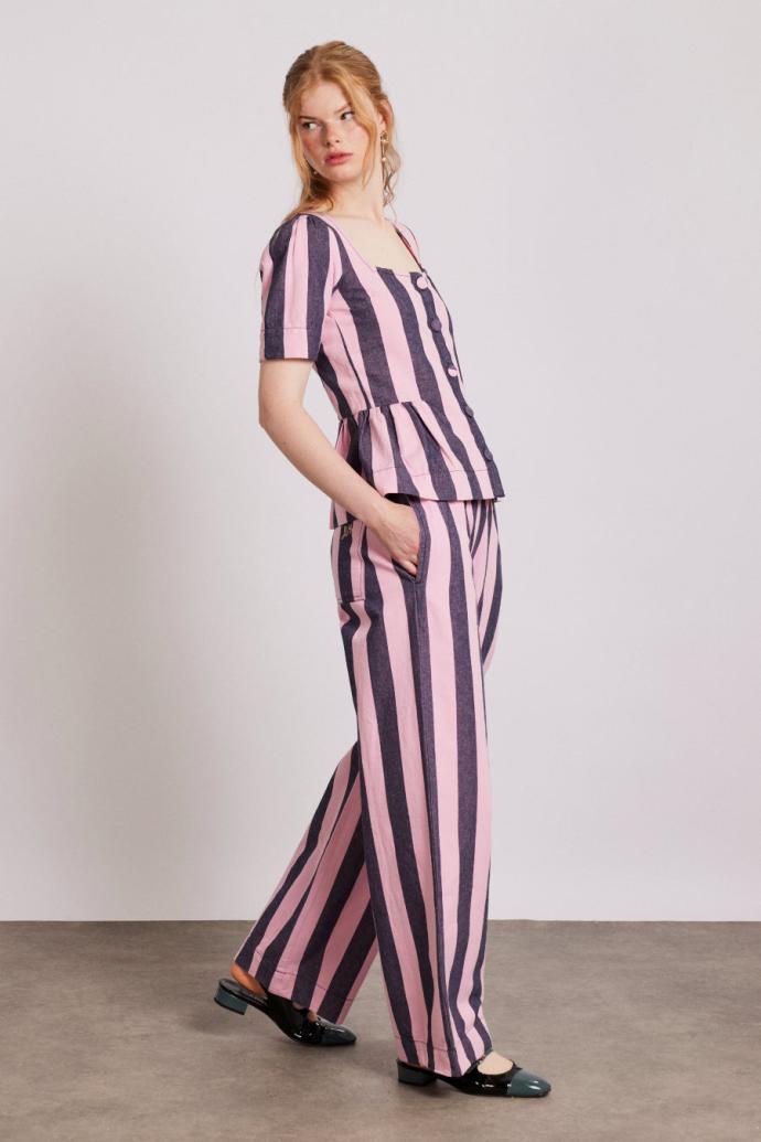 Bottoms | Women Damson Madder Rafe Pants - Pink Navy Stripe