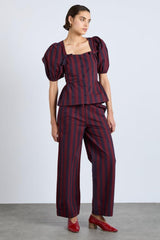 Bottoms | Women Damson Madder Rafe Trousers- Navy And Burgundy Stripe