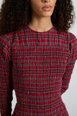 Co-ords | Women Damson Madder Alice Shirred Midi Dress- Red Check