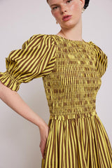 Co-ords | Women Damson Madder Bluebelle Midi Dress - Brown Yellow Stripe