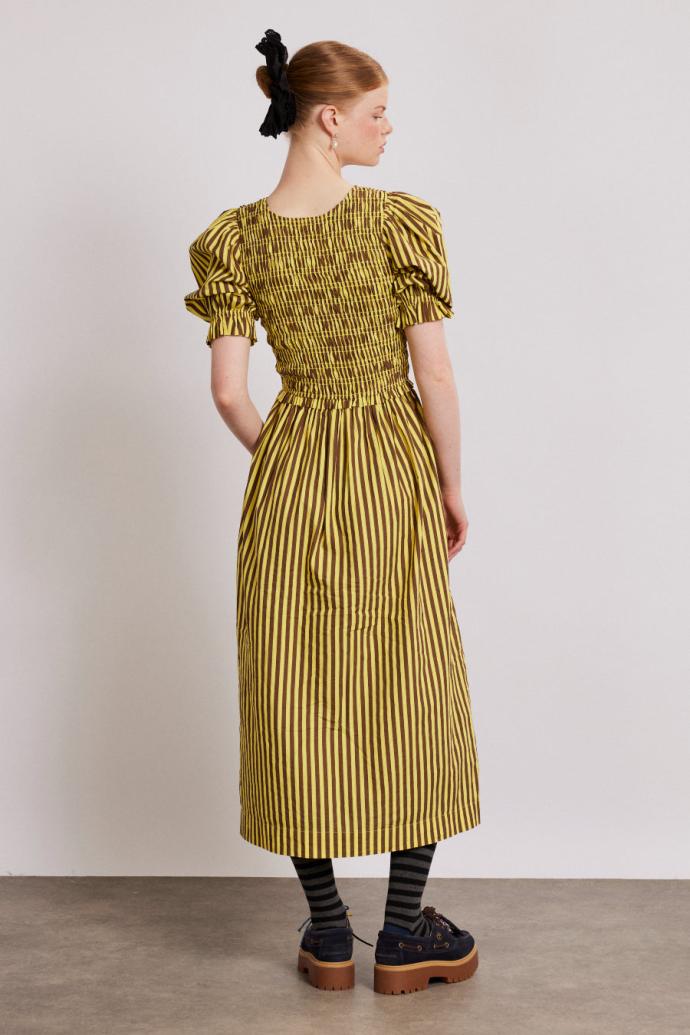 Co-ords | Women Damson Madder Bluebelle Midi Dress - Brown Yellow Stripe