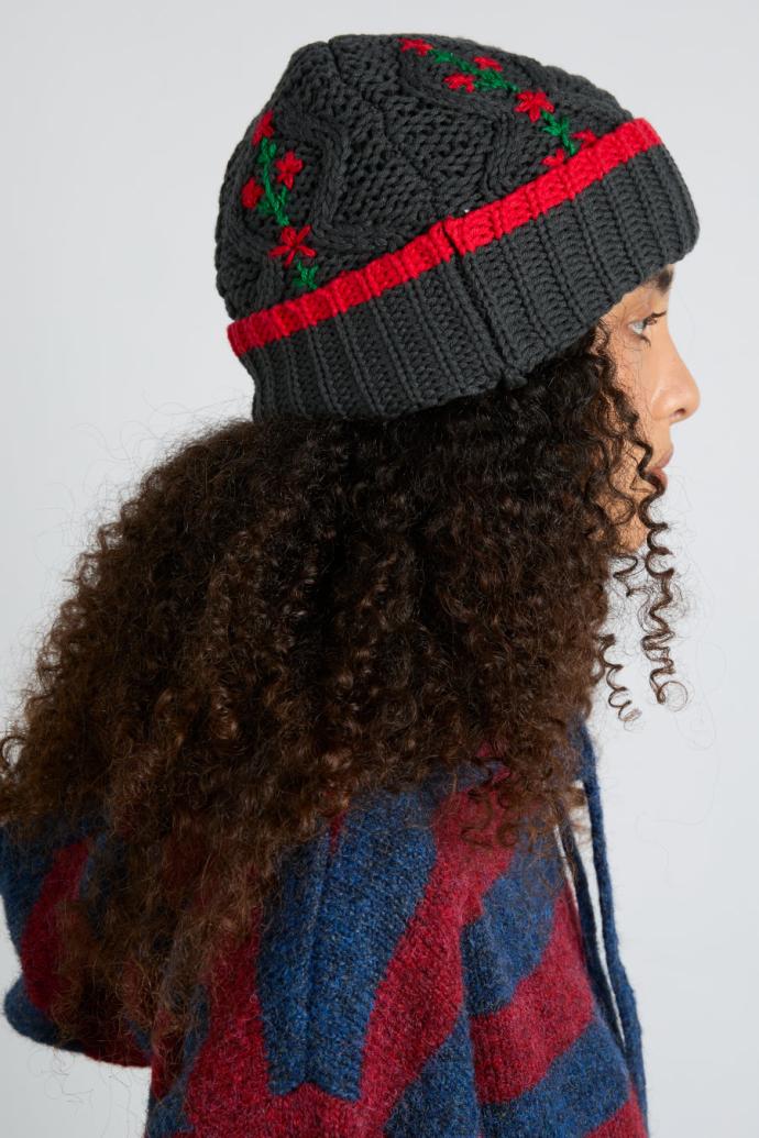 Co-ords | Women Damson Madder Cable Knit Grandpa Beanie