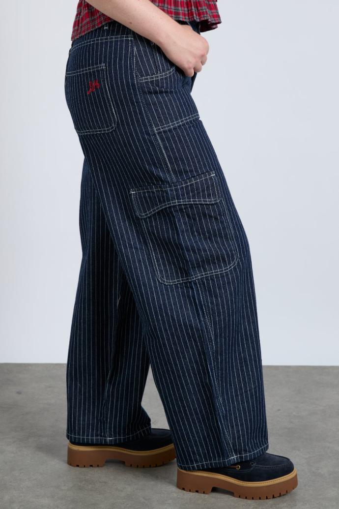 Co-ords | Women Damson Madder Cargo Jeans - Navy Pinstripe