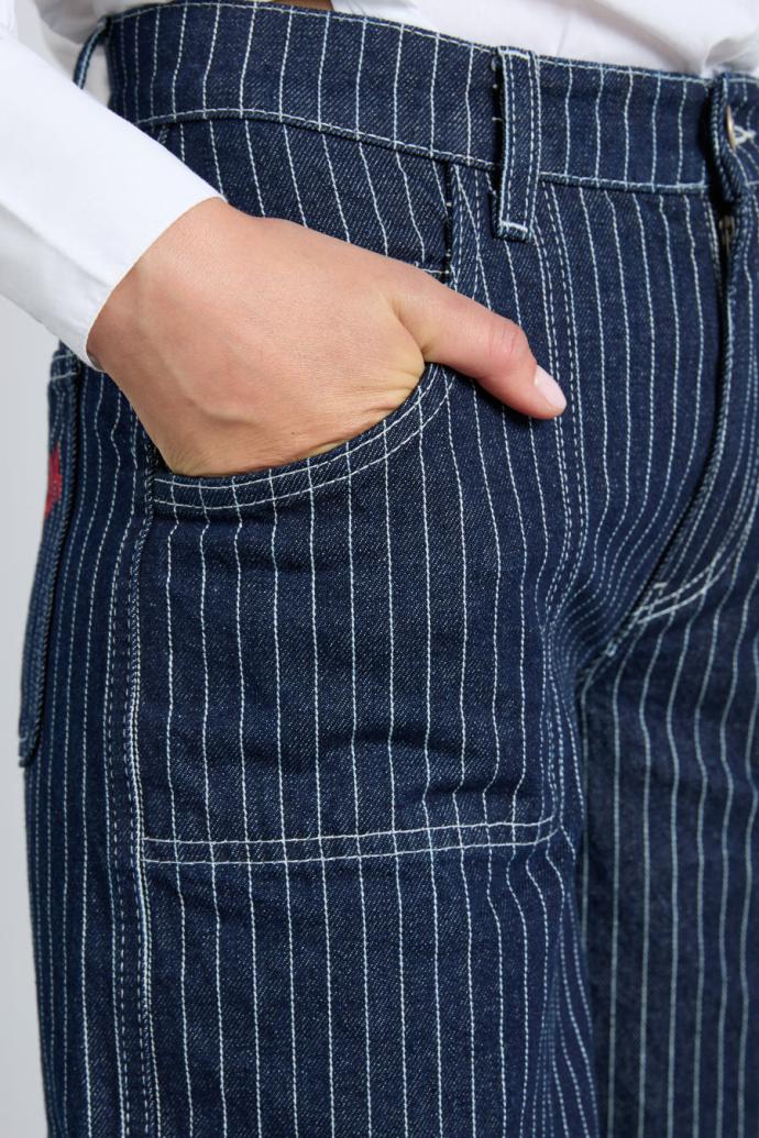 Co-ords | Women Damson Madder Cargo Jeans - Navy Pinstripe