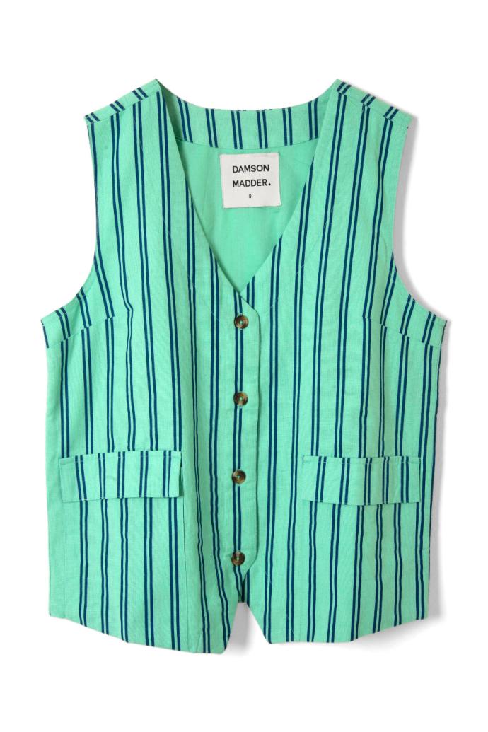 Co-ords | Women Damson Madder Coco Oversized Waistcoat - Mint Stripe