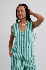 Co-ords | Women Damson Madder Coco Oversized Waistcoat - Mint Stripe