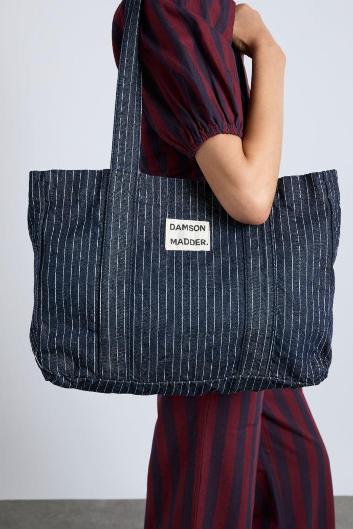 Co-ords | Women Damson Madder Damson Tote Bag - Denim Pinstripe