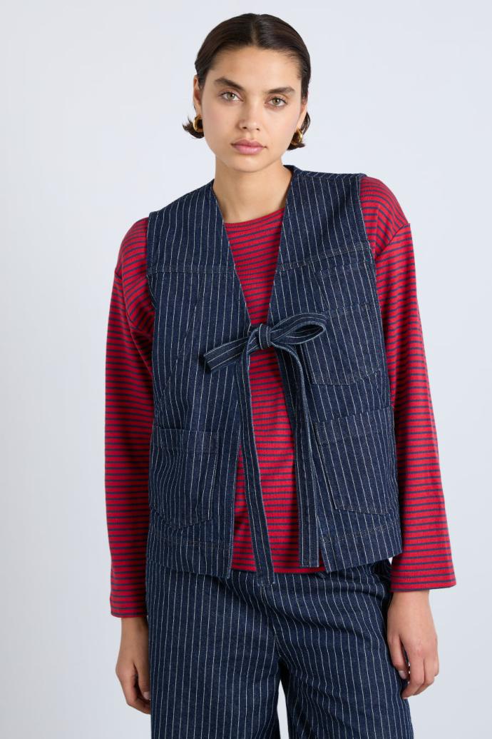 Co-ords | Women Damson Madder Dilly Gilet - Navy Pinstripe