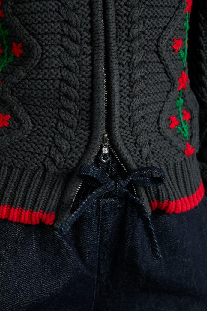 Co-ords | Women Damson Madder Grandpa Cardigan - Charcoal Cable