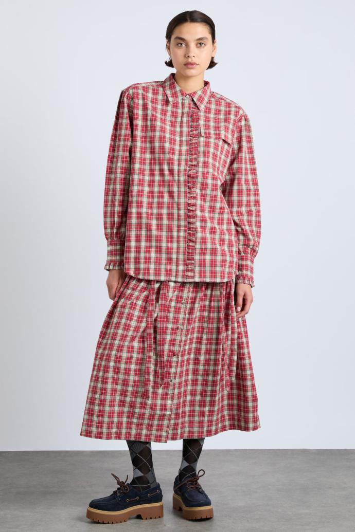 Co-ords | Women Damson Madder Kylie Ruffle Shirt - Red Check