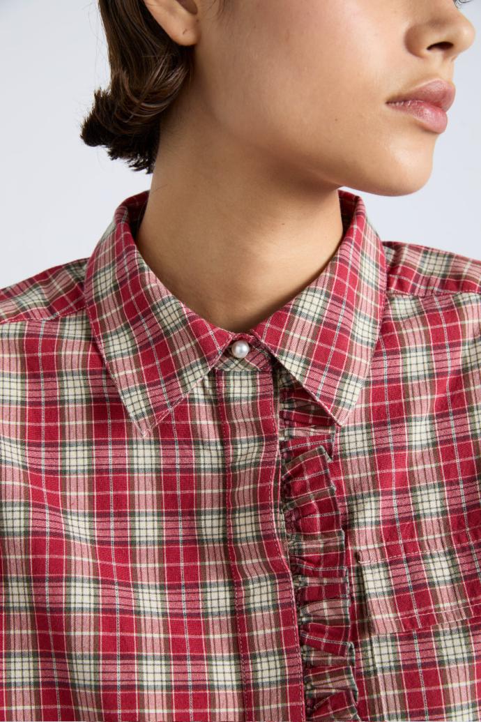 Co-ords | Women Damson Madder Kylie Ruffle Shirt - Red Check