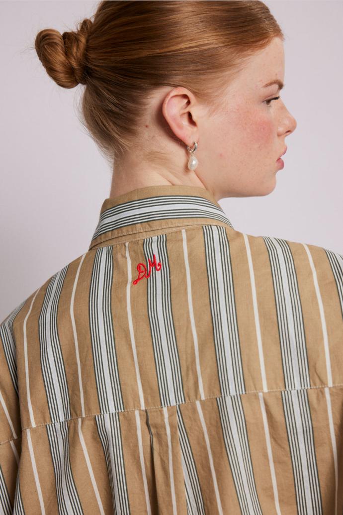 Co-ords | Women Damson Madder Kylie Ruffle Shirt - Tan Stripe