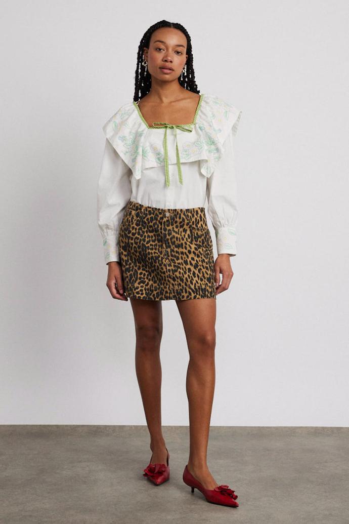 Co-ords | Women Damson Madder Lily Denim Mini Skirt- Leopard