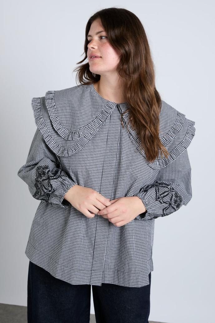 Co-ords | Women Damson Madder Lois Double Collar Blouse - Black Gingham