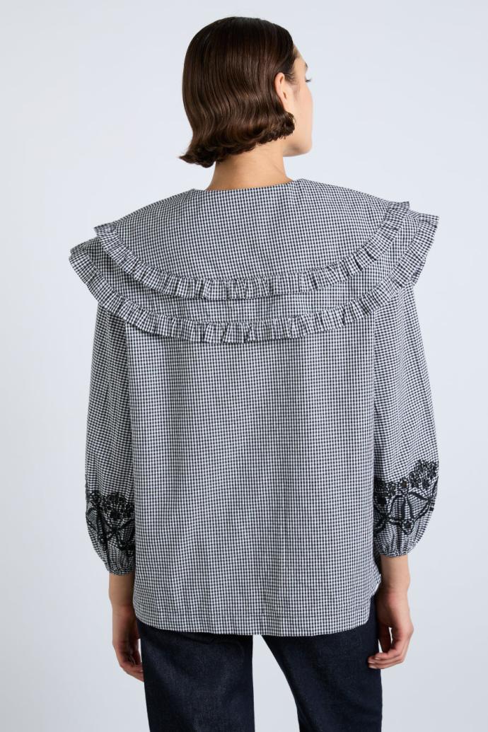 Co-ords | Women Damson Madder Lois Double Collar Blouse - Black Gingham
