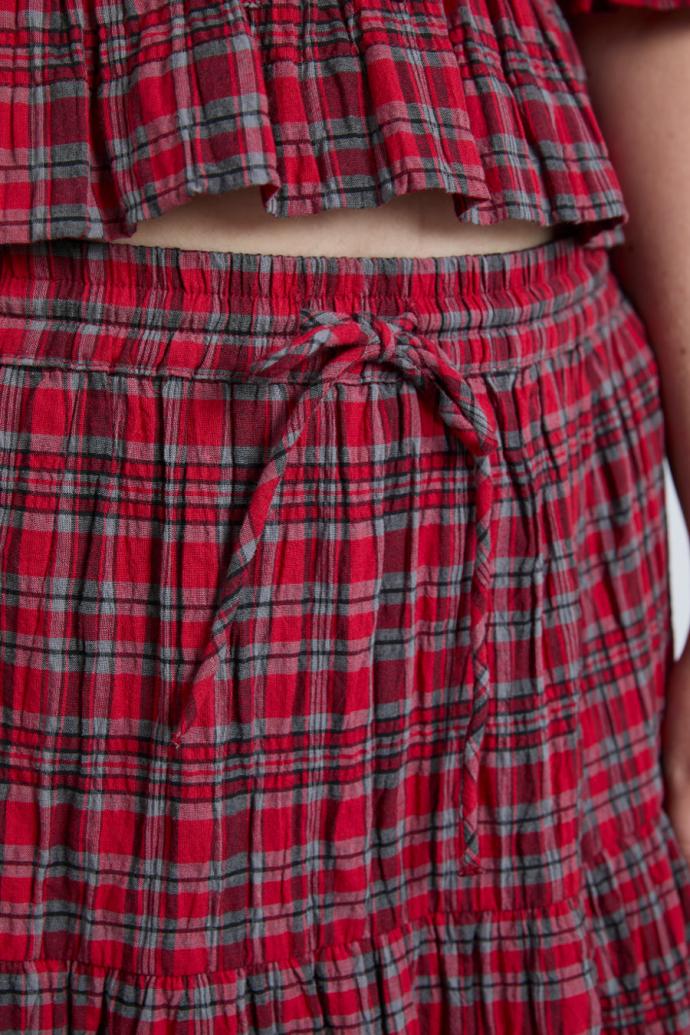 Co-ords | Women Damson Madder Malika Ra Ra Midi Skirt - Red Check