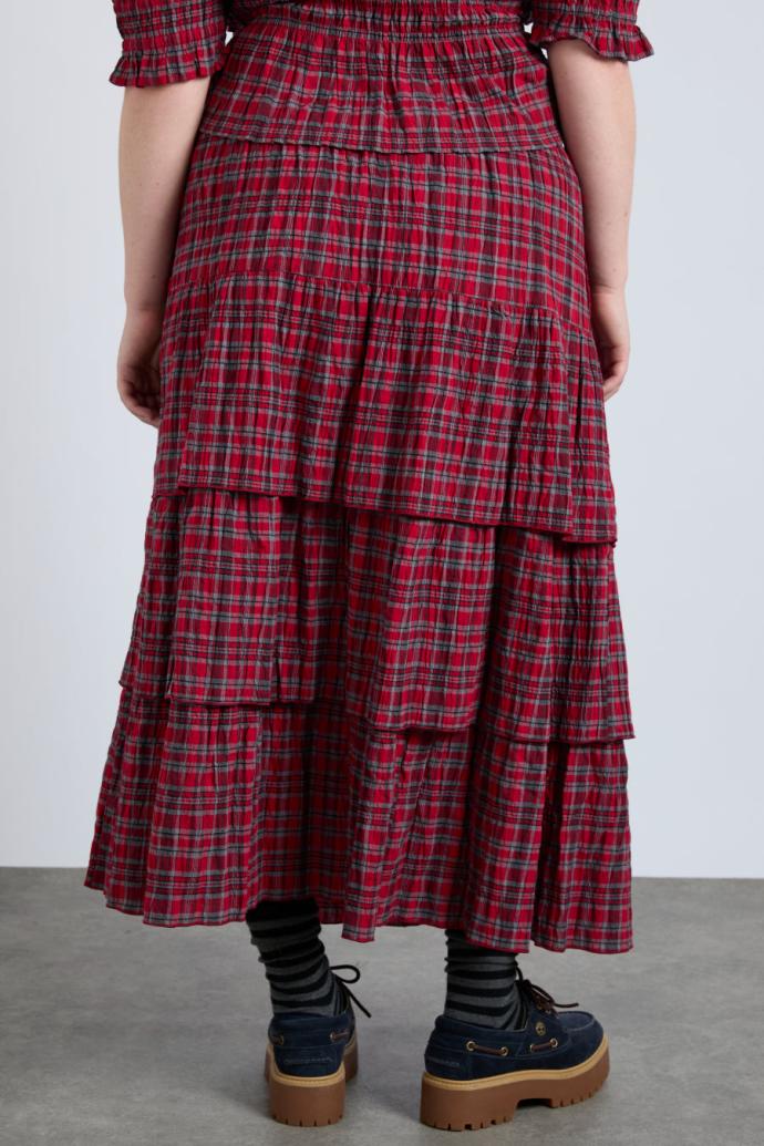 Co-ords | Women Damson Madder Malika Ra Ra Midi Skirt - Red Check