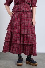 Co-ords | Women Damson Madder Malika Ra Ra Midi Skirt - Red Check