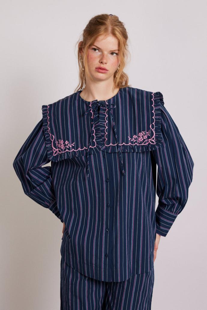 Co-ords | Women Damson Madder Nordine Blouse - Navy Stripe
