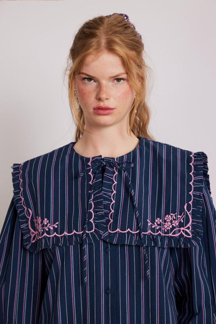 Co-ords | Women Damson Madder Nordine Blouse - Navy Stripe