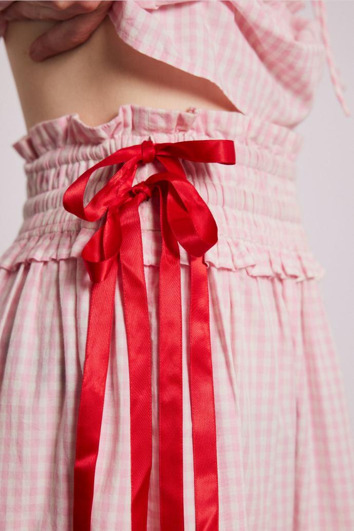 Co-ords | Women Damson Madder Olivia Ruffle Skirt - Pink Gingham