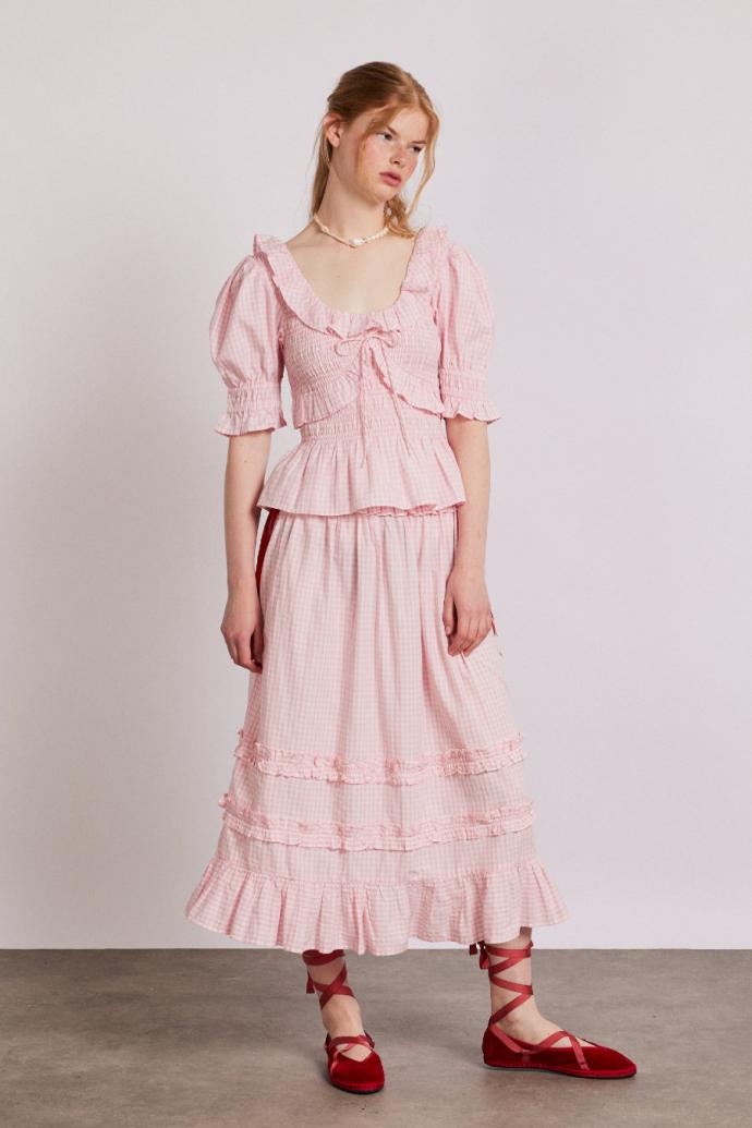 Co-ords | Women Damson Madder Olivia Ruffle Skirt - Pink Gingham