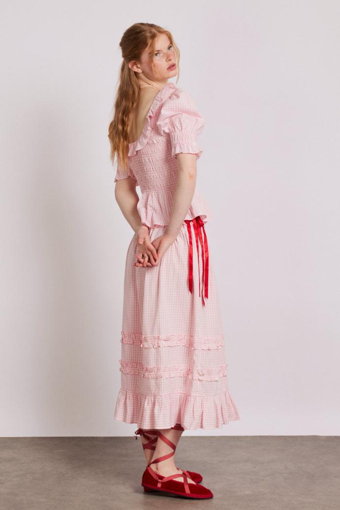 Co-ords | Women Damson Madder Olivia Ruffle Skirt - Pink Gingham