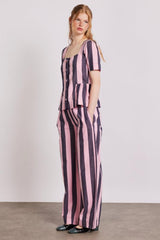 Co-ords | Women Damson Madder Philly Peplum Blouse - Pink Blue Stripe