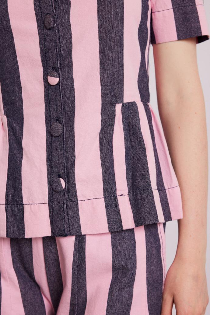 Co-ords | Women Damson Madder Philly Peplum Blouse - Pink Blue Stripe