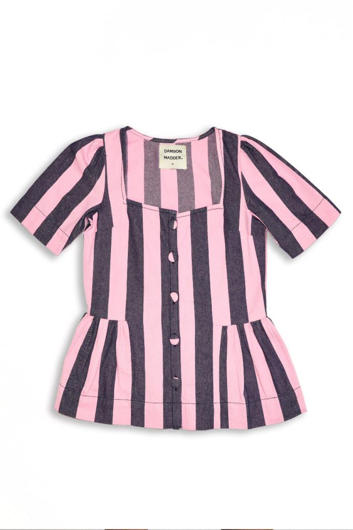 Co-ords | Women Damson Madder Philly Peplum Blouse - Pink Blue Stripe