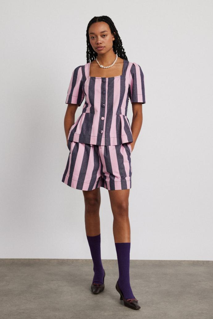 Co-ords | Women Damson Madder Rafe Shorts - Blue Pink Stripe