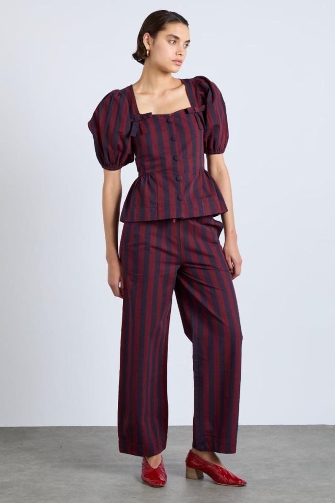 Co-ords | Women Damson Madder Rafe Trousers- Navy And Burgundy Stripe