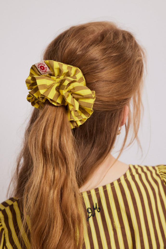 Co-ords | Women Damson Madder Shirred Garter Scrunchie - Yellow &amp; Brown Stripe