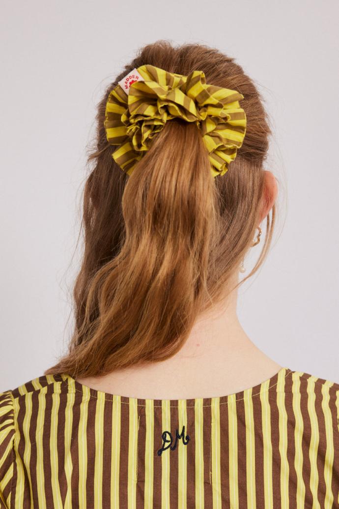 Co-ords | Women Damson Madder Shirred Garter Scrunchie - Yellow &amp; Brown Stripe
