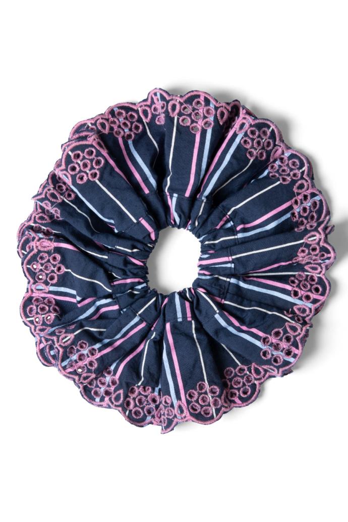 Co-ords | Women Damson Madder Stripe Scrunchie With Broderie Edge