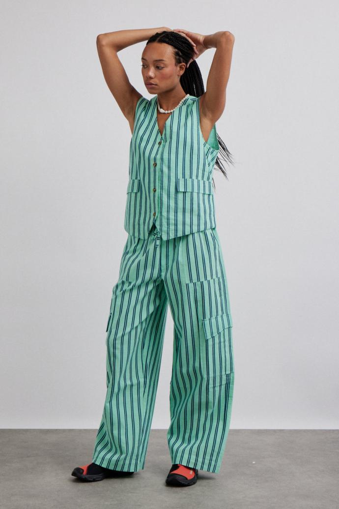 Co-ords | Women Damson Madder Sydney Coastal Cargo Pants - Mint Stripe