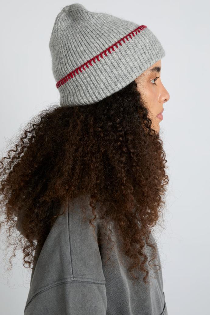 Cold Weather Accessories | Women Damson Madder Blanket Stitch Beanie- Grey