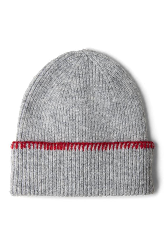 Cold Weather Accessories | Women Damson Madder Blanket Stitch Beanie- Grey