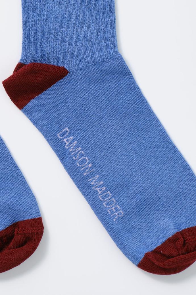 Cold Weather Accessories | Women Damson Madder Calf Length Socks - Blue &amp; Burgundy Stripe