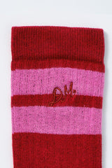 Cold Weather Accessories | Women Damson Madder Calf Length Socks - Red &amp; Pink Stripe